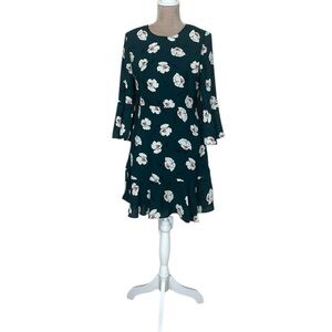 J.O.A. Dark Green Floral Ruffle Hem Dress